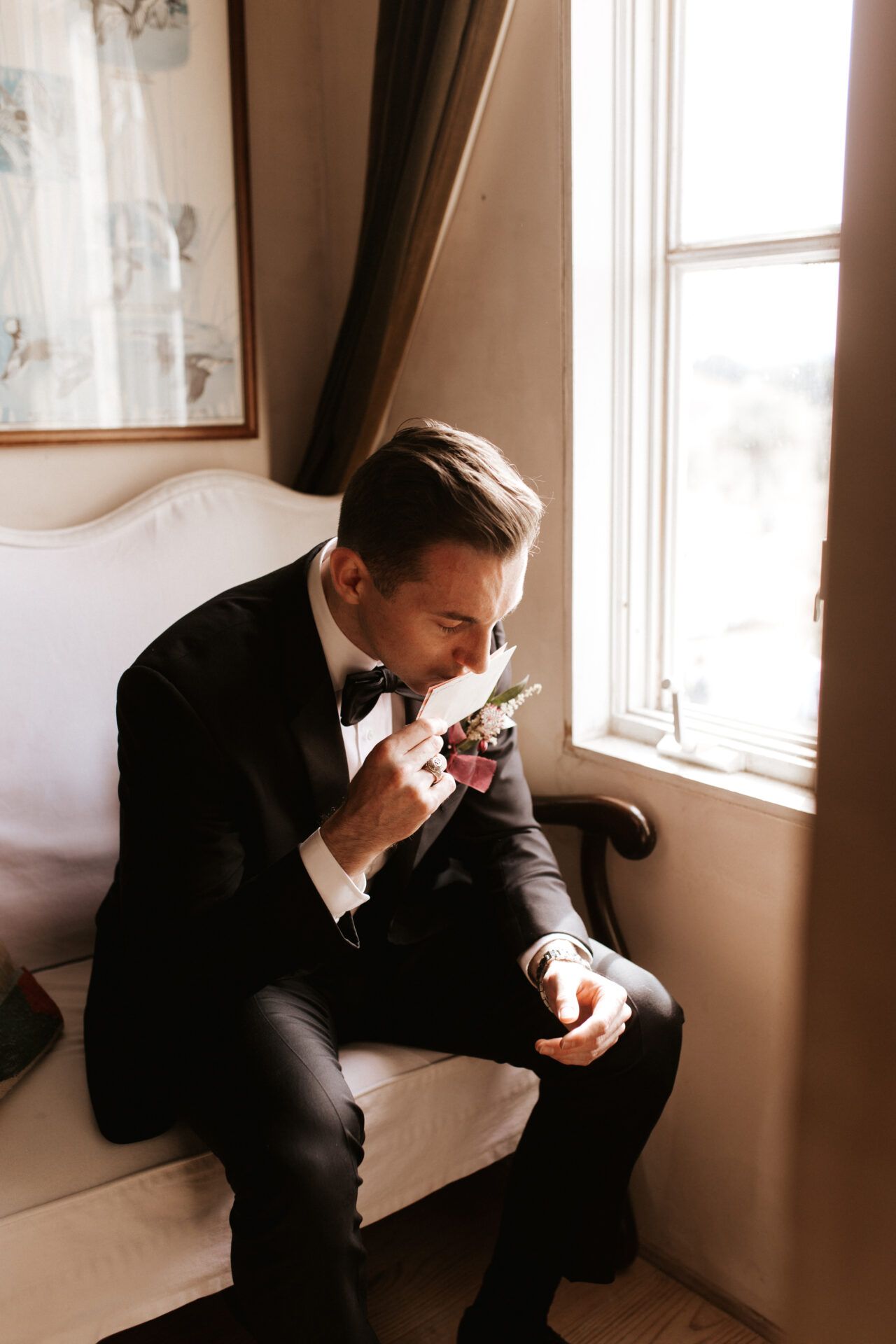 Groom getting ready